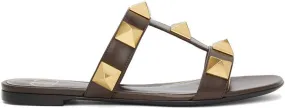 Valentino Garavani Brown Leather Roman Stud Sandals