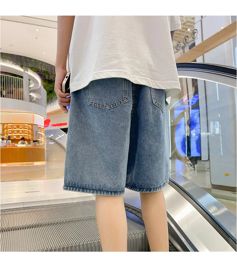 Xituodai 2022 Summer New Men Baggy Thin Denim Shorts Korean Fashion Cotton Elastic Waist Drawstring Oversize Short Jeans Black B