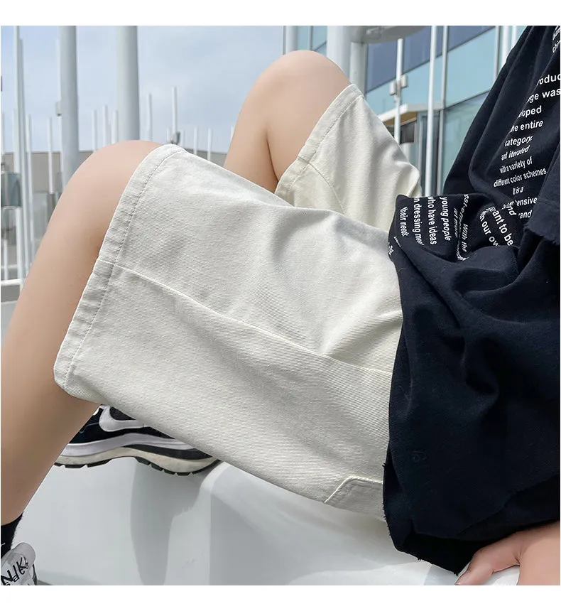 Xituodai 2022 Summer New Men Baggy Thin Denim Shorts Korean Fashion Cotton Elastic Waist Drawstring Oversize Short Jeans Black B