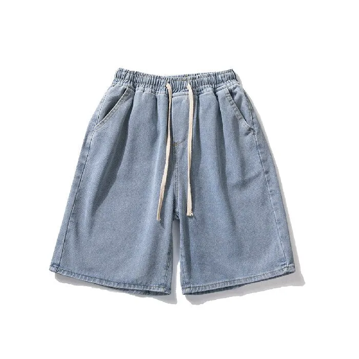 Xituodai 2022 Summer New Men Baggy Thin Denim Shorts Korean Fashion Cotton Elastic Waist Drawstring Oversize Short Jeans Black B